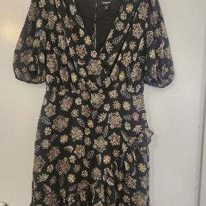 Express Black and Gold Floral Midi Dress